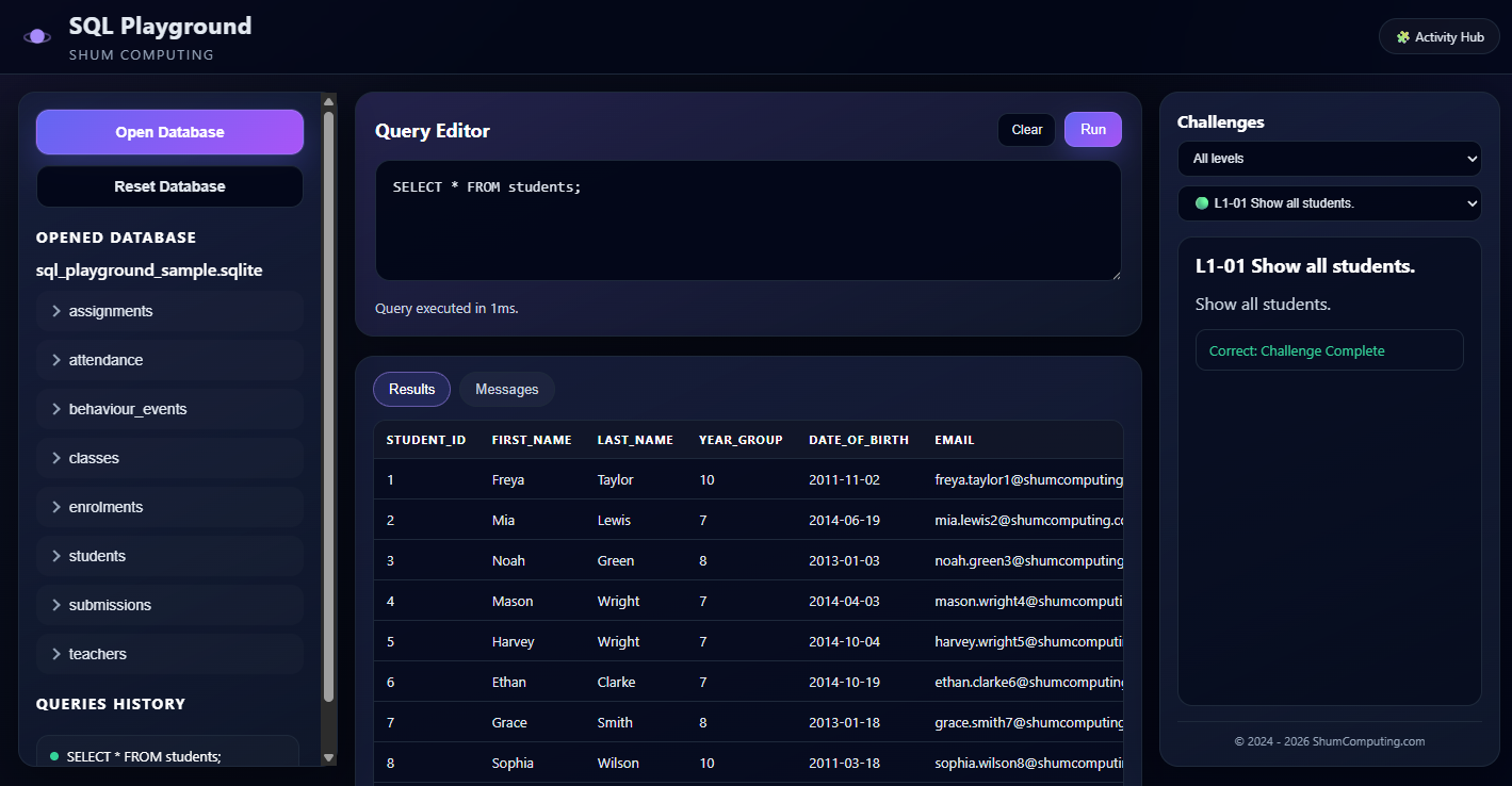 Screenshot for SQL Playground